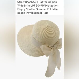 Elegant Cream Beige Wide Brim Big Bow Sun Hat. NWOT